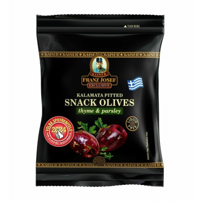 Řecké černé olivy Kalamata bez pecky s tymiánem a petrželkou 70g