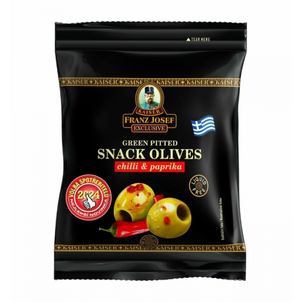 Řecké zelené olivy bez pecky s chilli a paprikou 70g